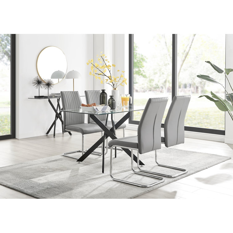 Furniture Box Lenworth Modern Black Metal and Glass Dining Table Set